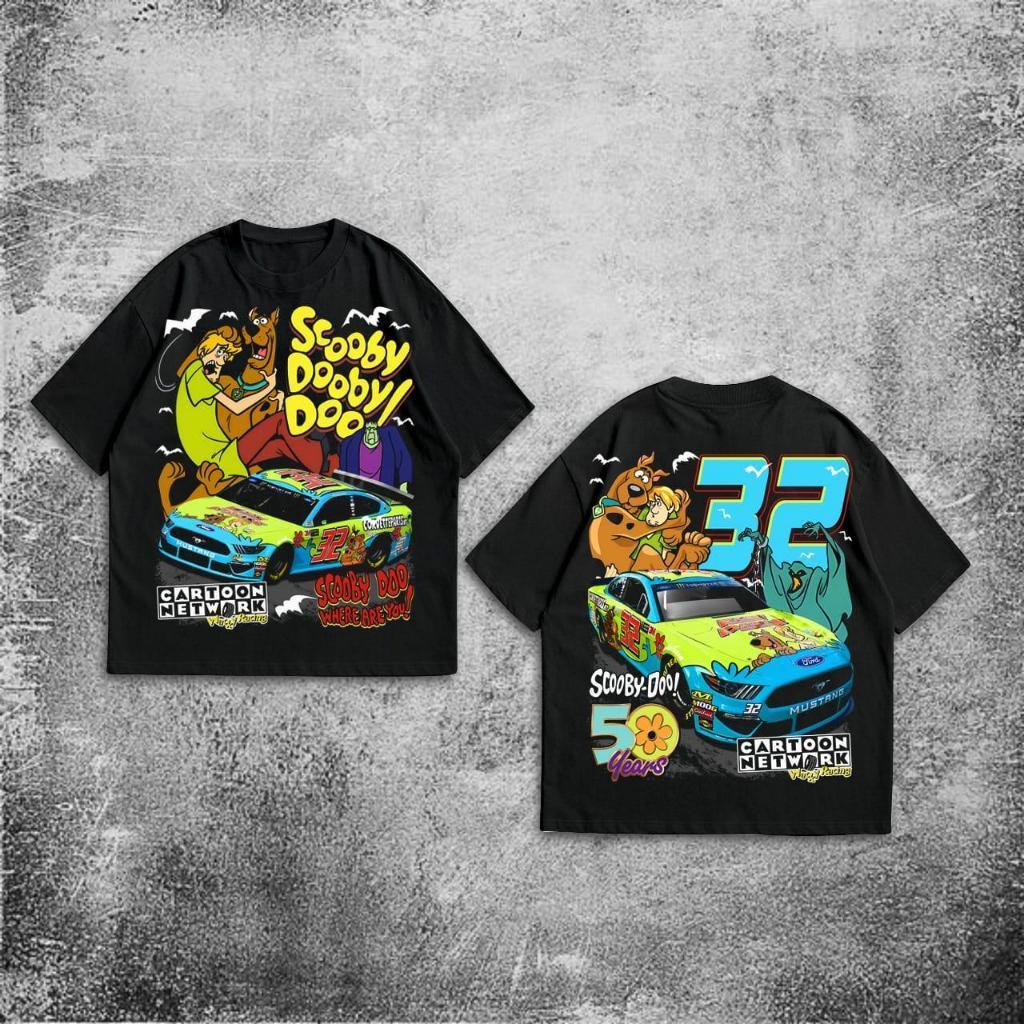 Baju Kaos P&B Cartoon Network ScoobyDoo - T Shirt Vintage Cartoon Nascar Oversized Black 20s T-Shirt