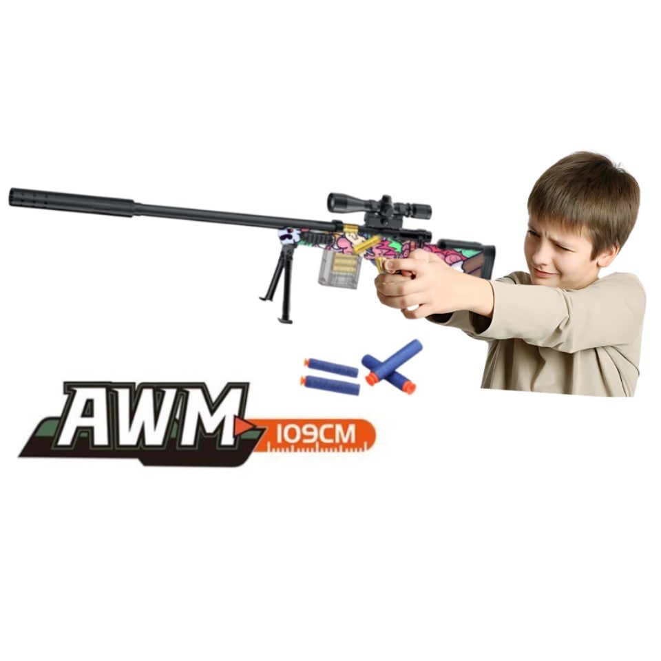 Mainan Tembakan Sniper AWM Shell Ejection Cangkang Keluar / Soft Bullet Gun Jumbo 109cm