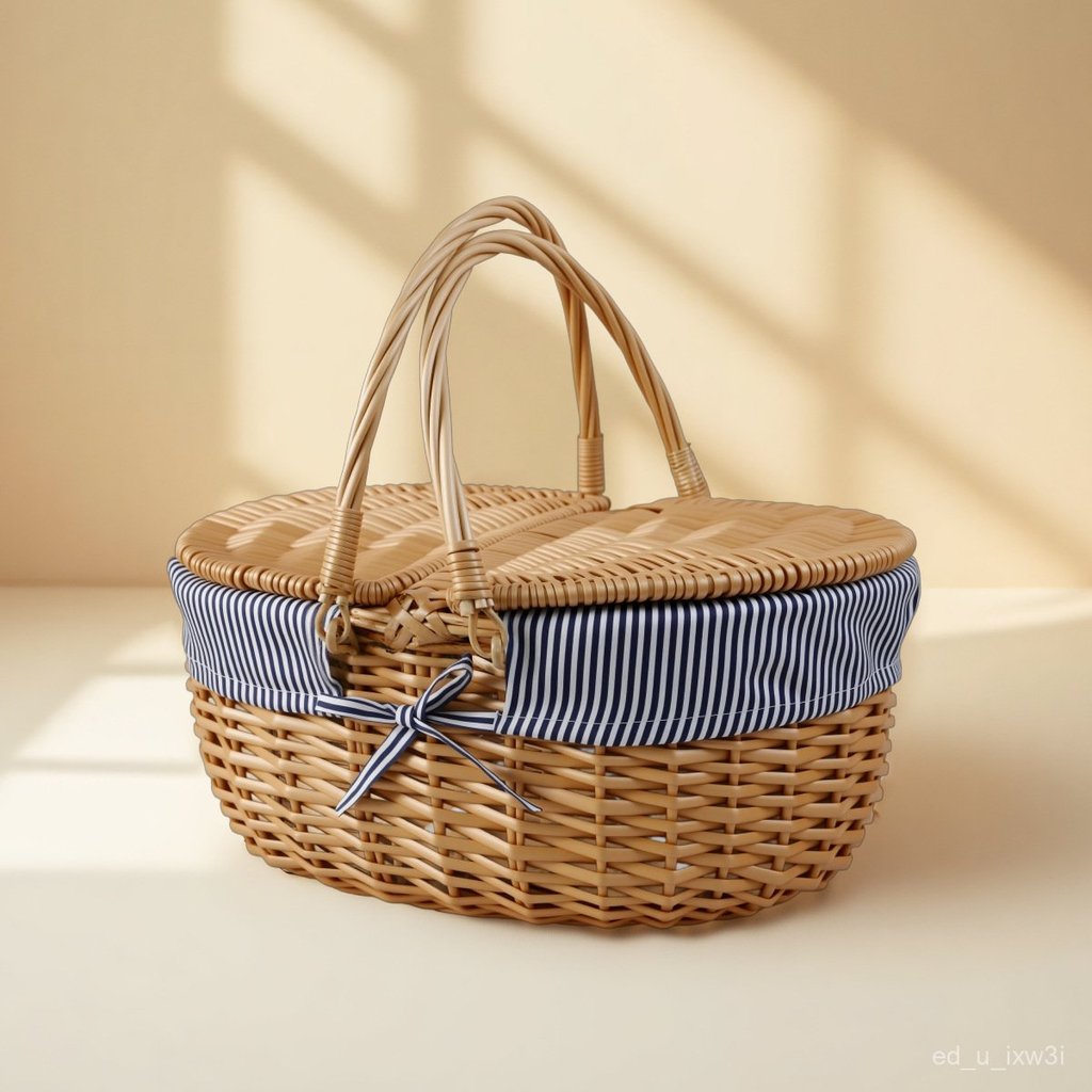 Wicker Picnic Basket Handmade Woven Basket Rattan Basket Gift Handheld Vegetable Basket Storage Ratt