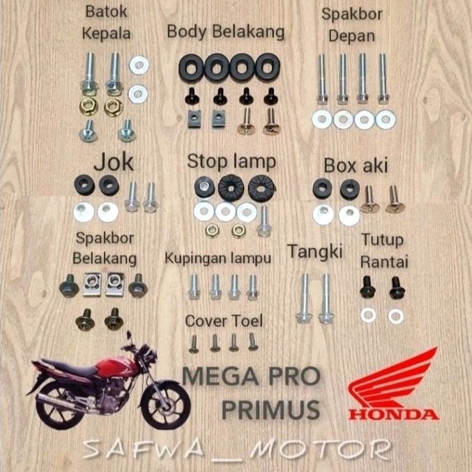 Baut Lengkap Fullset Body Honda Megapro Primus / Baut Lengkap Full Set Bodi Megapro Primus
