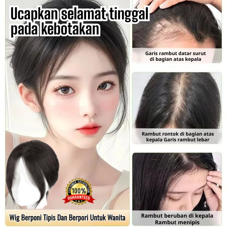 Wig "Rambut asli penuh" dengan poni halus 25CM/Wig wanita dengan poni/wig pengganti di atas kepala/r