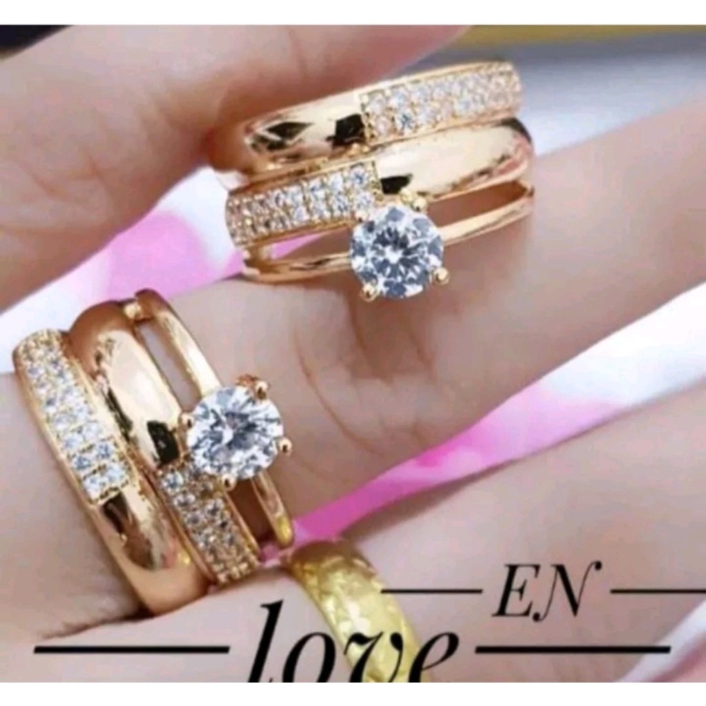 COD FASHION perhiasan fashion wanita titanium anti karat, cincin putri  elegan mewah motig baris tig