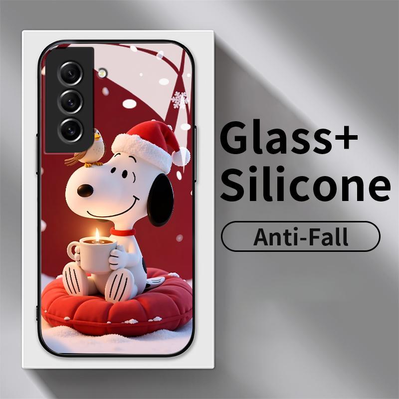 Hard Case For Samsung S21 FE 5G Plus Ultra S8 HD Tempered GlassChristmas Snoopy Silicone Hp