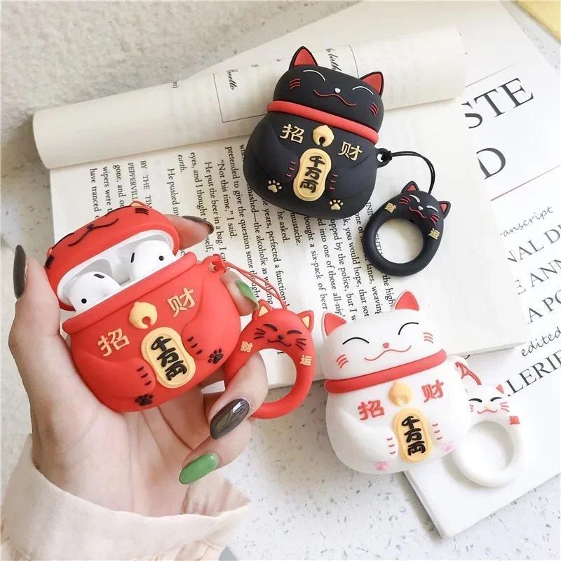 Cartoon Maneki Neko Earphone Case For Realme Buds T300 Case Lucky Cat Headset Cover For Realme T300 