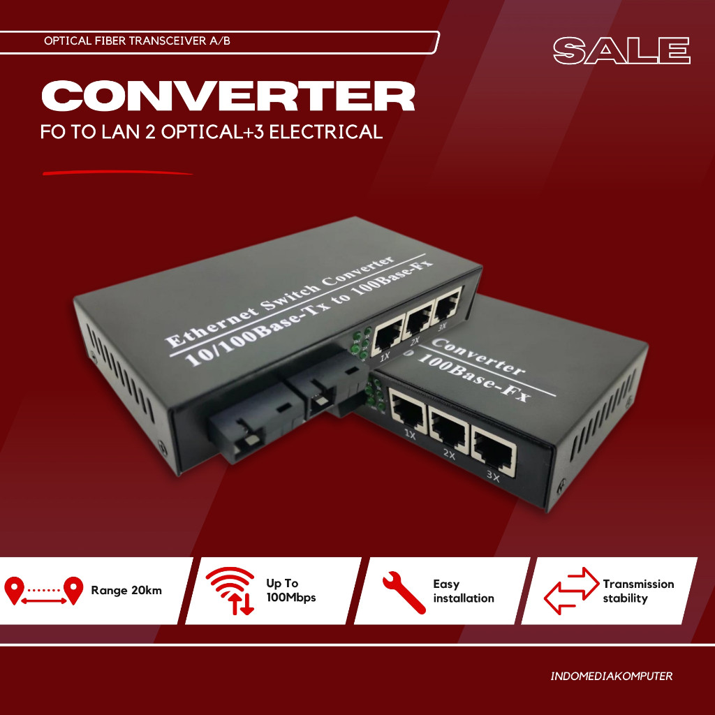 Converter FO To LAN 2 Optical +3 Electrical Ethernet Fiber Switch Converter FO To LAN
