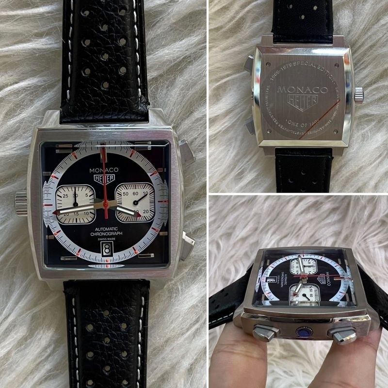 HEUER MONACO SILVER BLACK JAPAN QUARTZ MOVEMENT DIAMETER 4CM