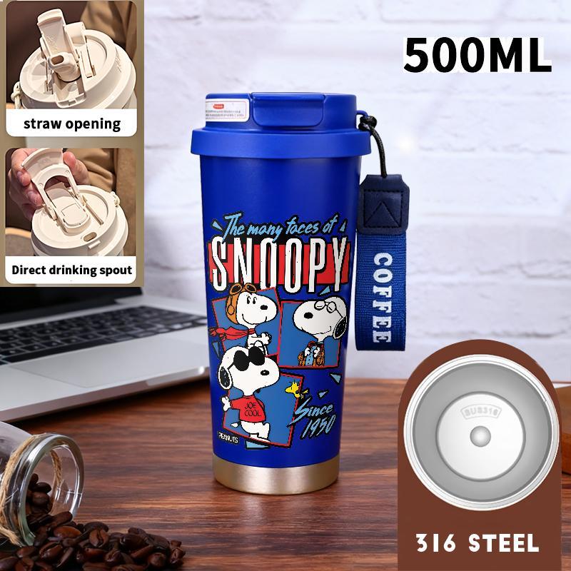 Tumbler Aesthetic Kopi Label Snoopy Botol Minum Stainless Steel Tumblr Viral CUP 500 ML Termos Coffe