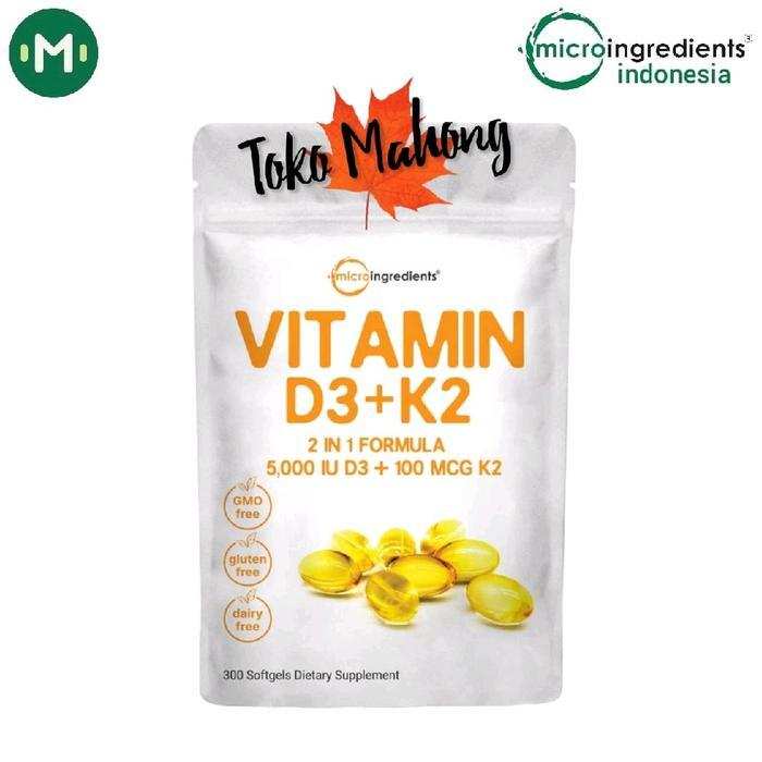 MicroIngredients Vitamin D3 + K2 Original USA 300 Softgel Asli