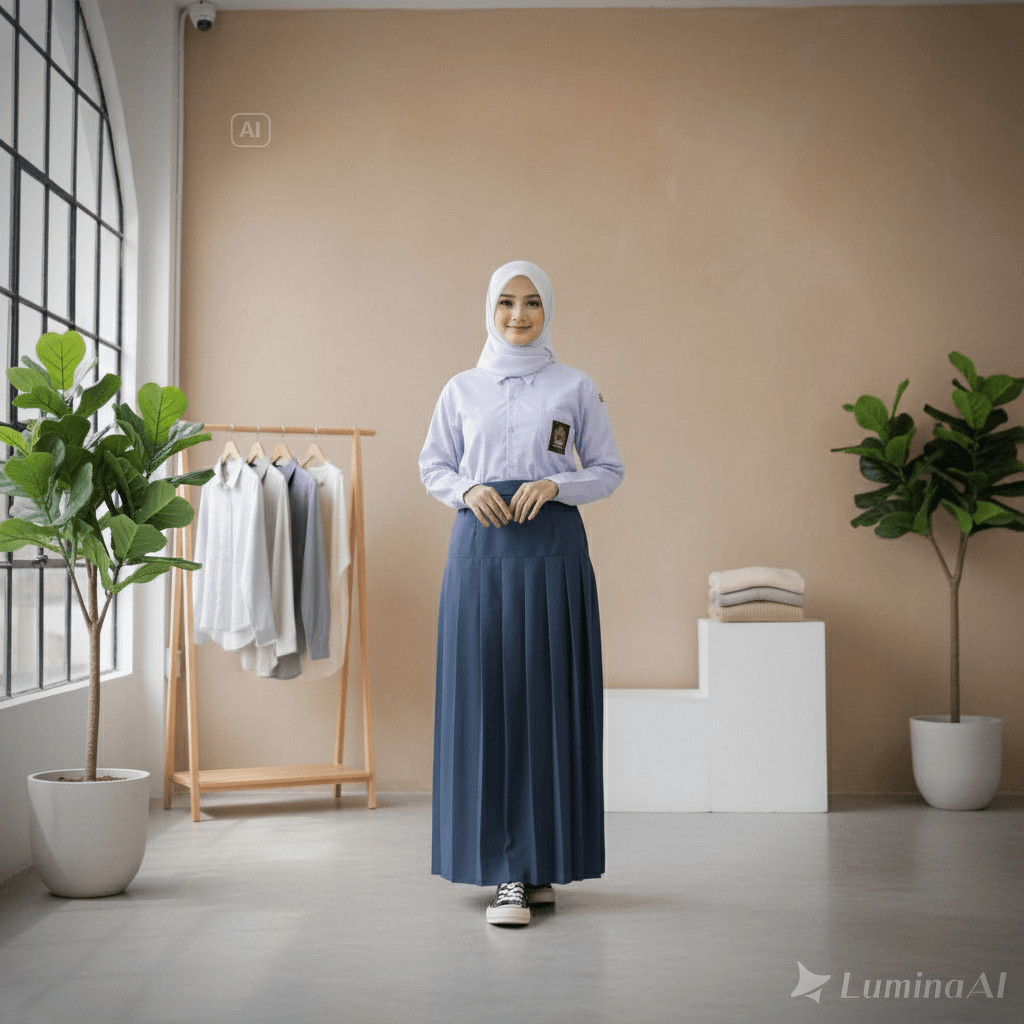Rok Baping SMA Sekolah Seragam Coklat Hitam Putih SMP Pramuka Rempel Pinggang Biru Abu Panjang Bawah