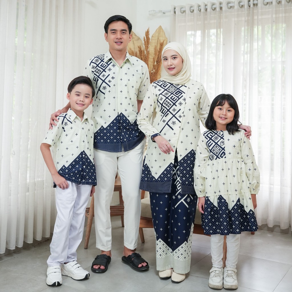 Amara Atasan Tunik Kebaya Janggan Batik Furing Baju Kondangan Lamaran Wisuda Lebaran Putih Navy