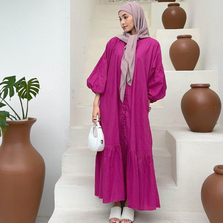 BIG SALE Dress Wanita Muslim Katun Lengan Balon
