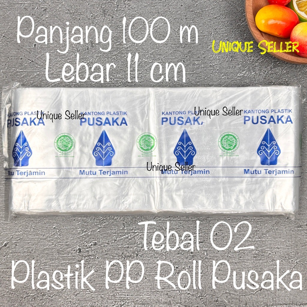 Plastik PP ROLL 11cm 11 cm Tebal 02 Panjang 100m PUSAKA Plastik Bungkus Kacang Biji Bubuk Roti Kue