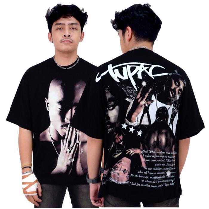 (COD) T-shirt Tupac Shakur Rapper Kaos Bootleg Vintage Oversize - TUPAC-BLACK, M