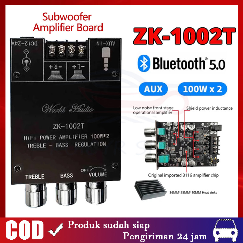 ZK-1002T TPA3116 Amplifier Class D 2X 100W / 100Wx2 Stereo Tone Control Bluetooth 5.0 Original Audio