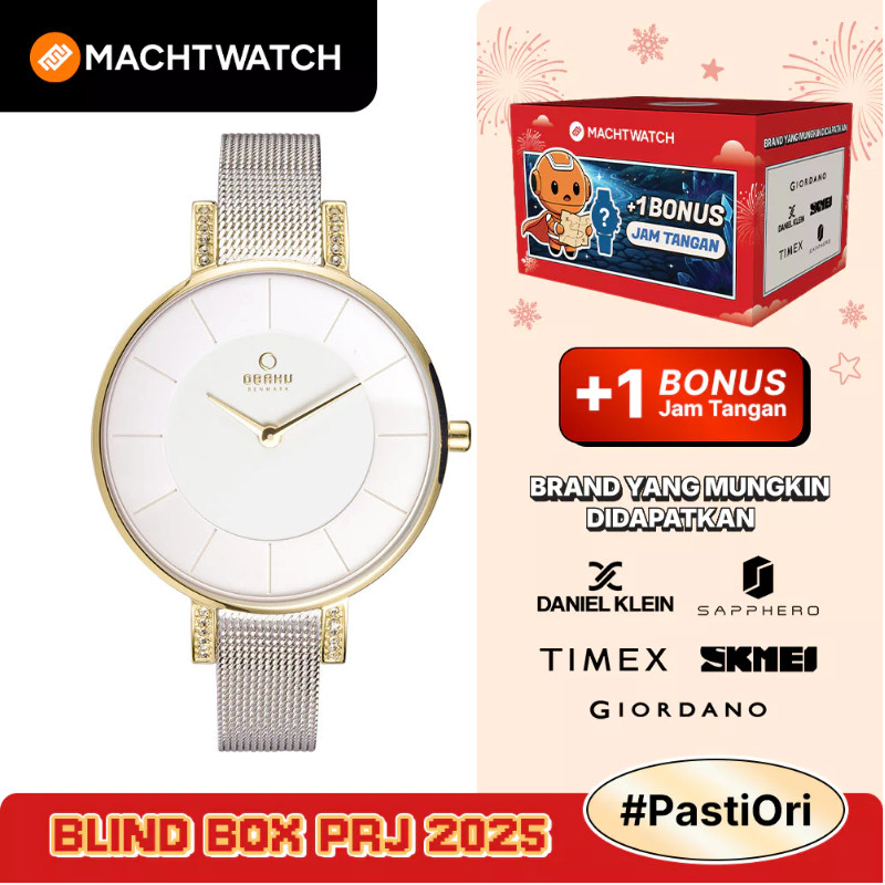 Jam Tangan Wanita Obaku V158LEGIMC Lun Gold-bi Silver Dial Mesh Strap