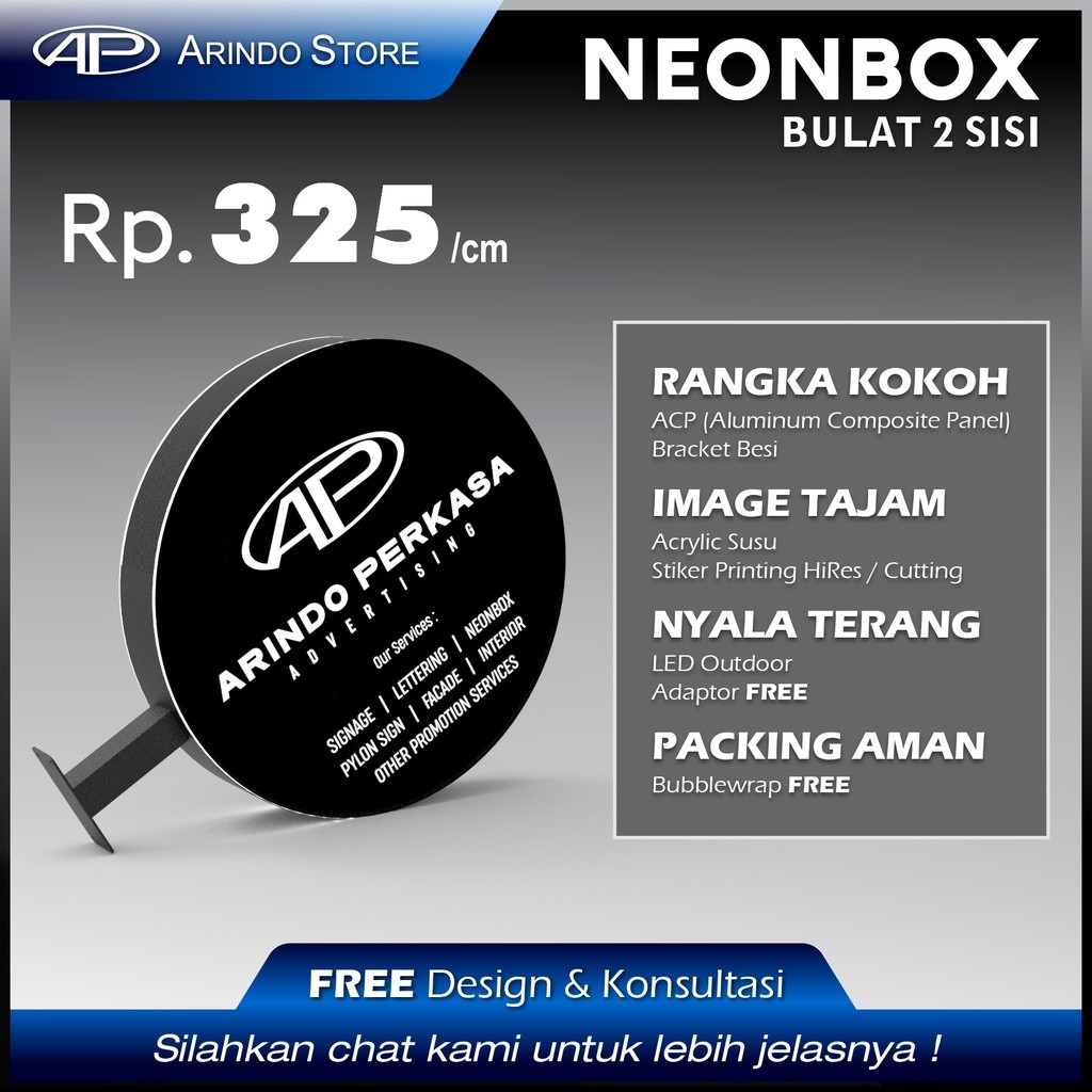 [ BEST QUALITY ] Neon Box Bulat Akrilik 2 Sisi LED Custom