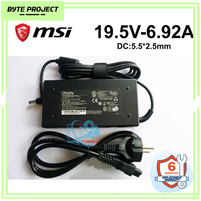 ADAPTOR CHARGER MSI GE70 GE72 GS63 7RD MS-16P6 19.5V 135W 6.92A DC 5.5*2.5MM
