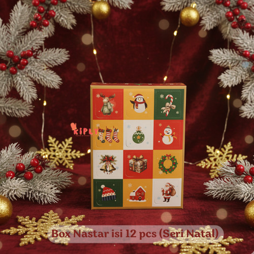 FLOPY - [Box Isi 12] Kotak Nastar Natal Sekat | Box Kue Kering Souvenir Christmas Motif Festive | Pa