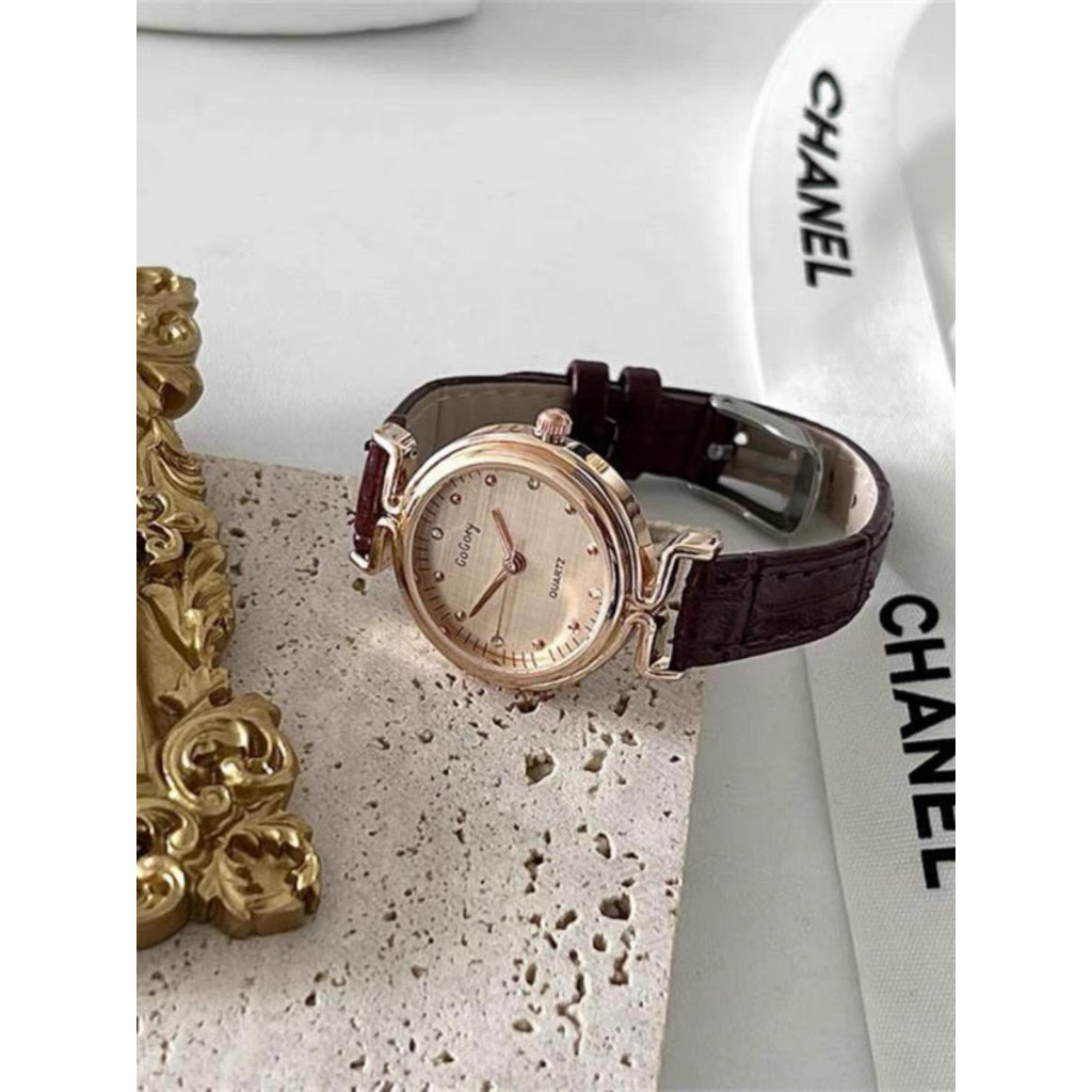 Jam Tangan Wanita Gogoey Bulat Kulit vintage quartz