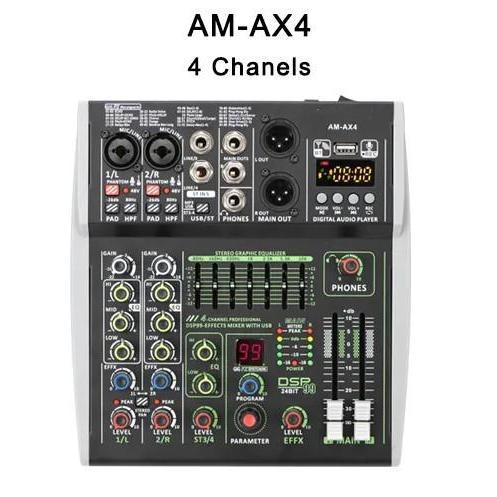 Mixer Audio Digital 4 Channel DSP 99 Effects Bluetooth AM-AX4 LOMEHO