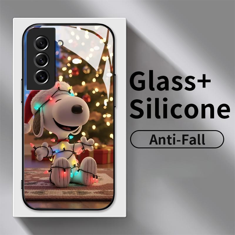 Case Hp For Samsung S21 FE 5G Plus Ultra S8 HD Glass Silikon Back Anime Snoopy Casing Handphone