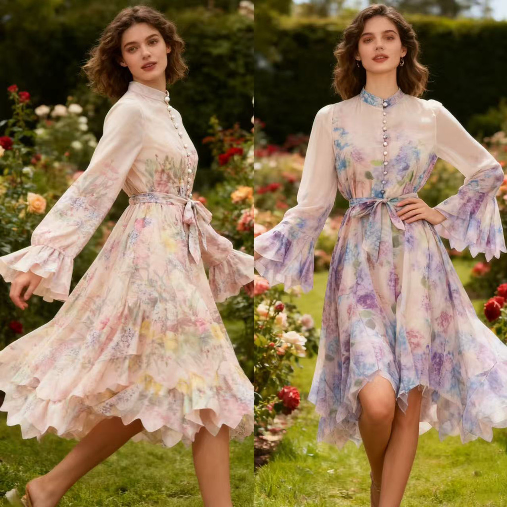 202512v Gaun elegan pendek motif baru