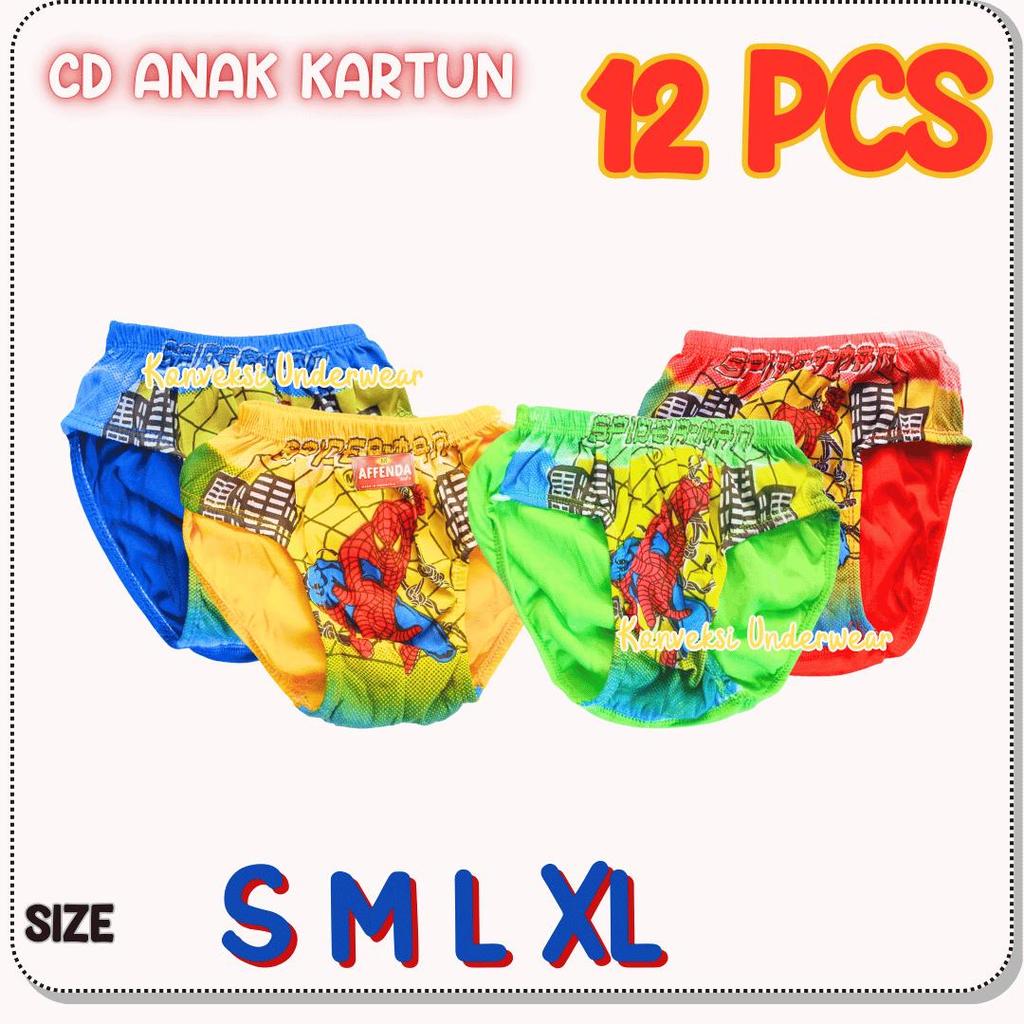 12 Pcs CD Anak Cowok Celana Dalam Anak Cowok Balita Paud TK SD Motif Kartun Random
