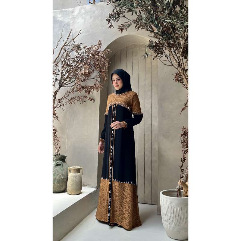 Nadeea Brokat Series Dress Dewasa - Mustard
