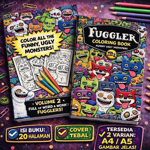 DpinxAaTivityFUGGLER Buku Gambar Mewarnai Vol. 2 Funny Ugly Monsters 20 Halaman Ilustrasi Jelas Cove