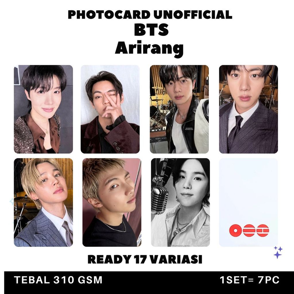 (isi 7pc) BTS Photocard Unofficial Arirang BTS Photocard 2 sisi Jimin Jin Jungkook Jhope RM Suga V