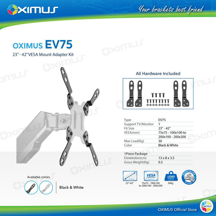 OXIMUS EV75 Extender VESA Adapter 75x75 / 100x100 ke 200x200