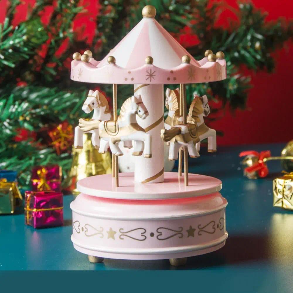 Christmas Carousel Carousel Music Box Wooden Interactive Rotating Wooden Music Box Cartoon DIY Child
