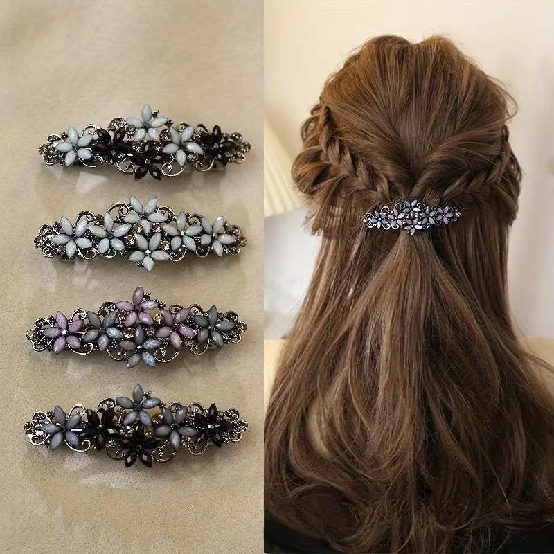 Vintage Elegant Spring Clip, Alloy Hair Clip, Rhinestone Ponytail Clip