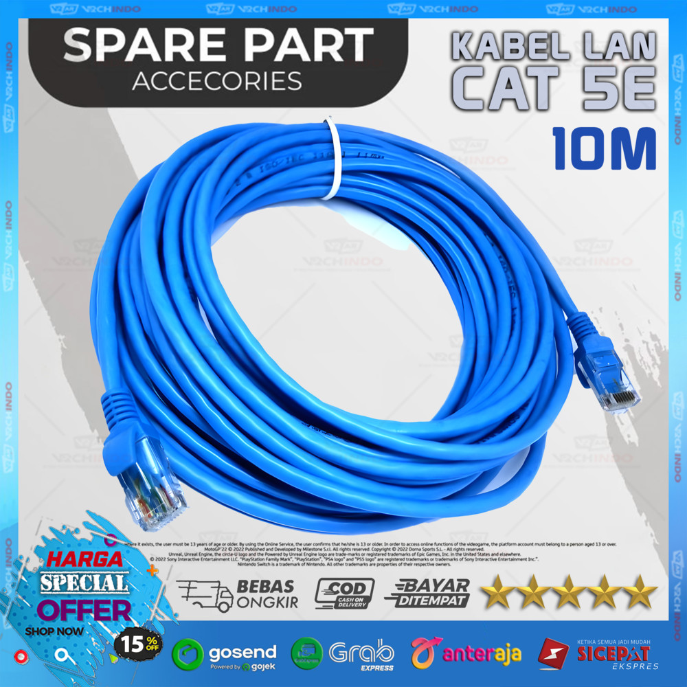 Cat5e Kabel LAN 10 Meter / 10M / 1000CM - RJ45 Ethernet Cable UTP Network Internet Router PC Laptop 
