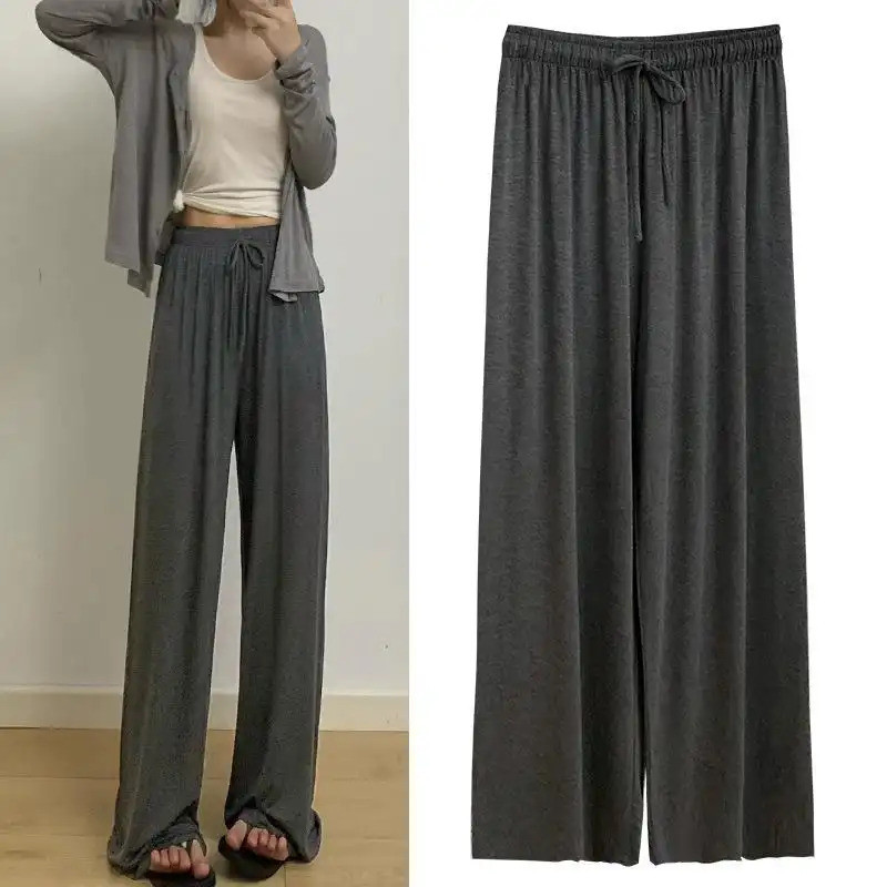 Celana Kasual Oversize (50-150kg) Celana Lurus Longgar Pinggang Tinggi Ringan Polos untuk Musim Pana