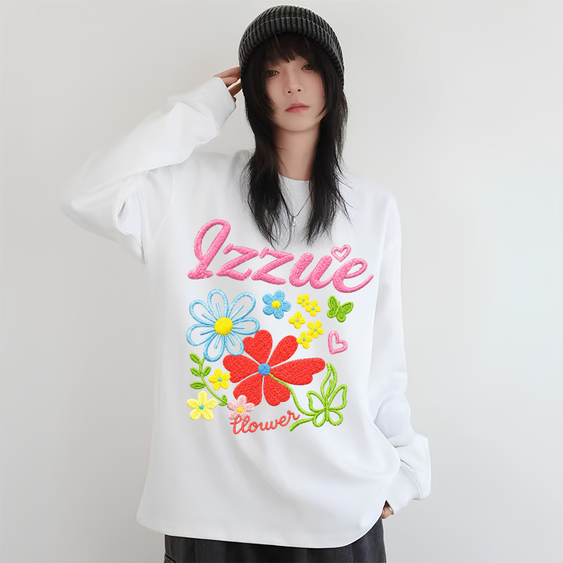 Oversize Outfit Clothes | Kaos Oversize Lengan Panjang Karet Motif Bunga Warna-Warni Bordir Tiruan I