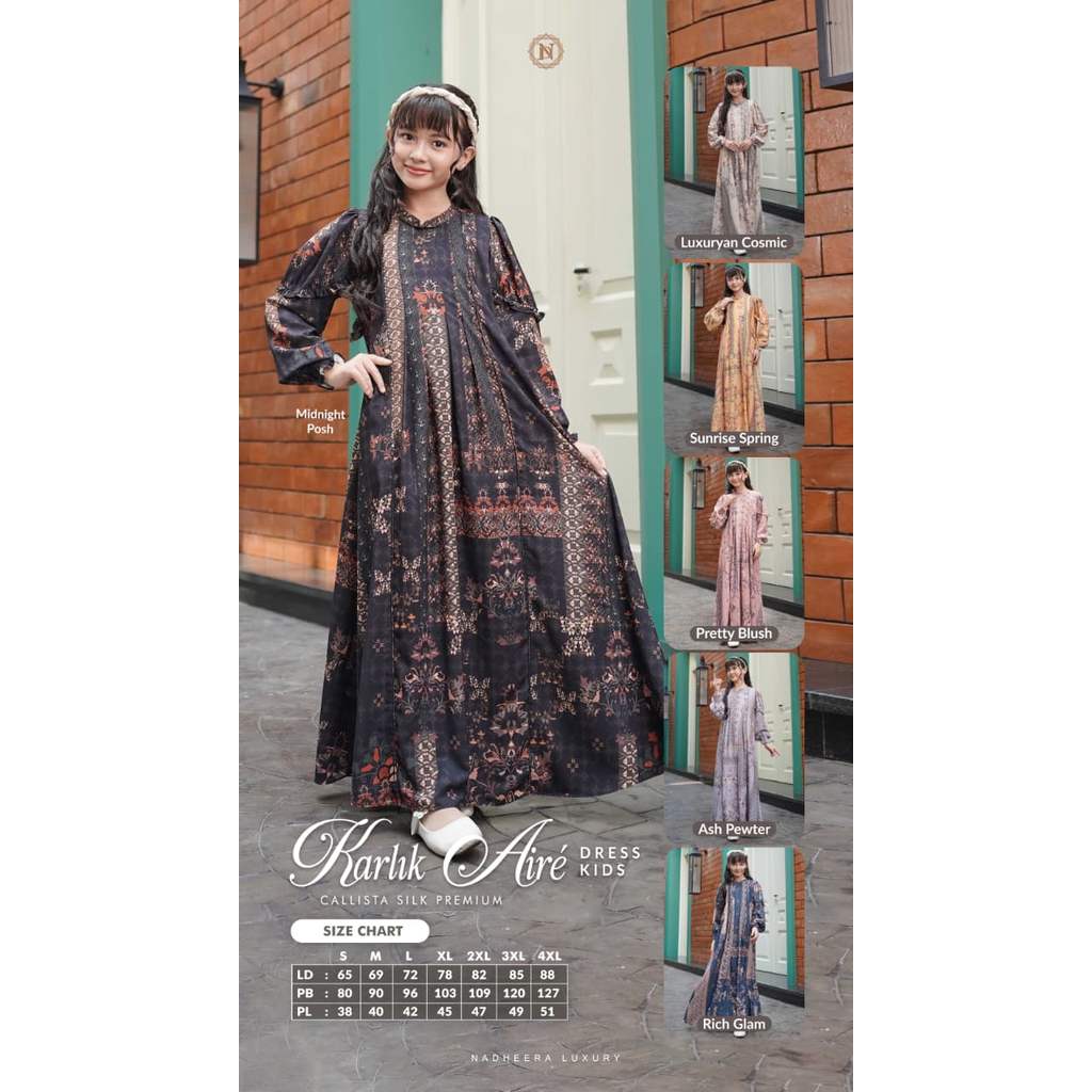 Karlik Aire Dress Kids by Nadheera Luxury (gamis anak sarimbit nadheera 2026)