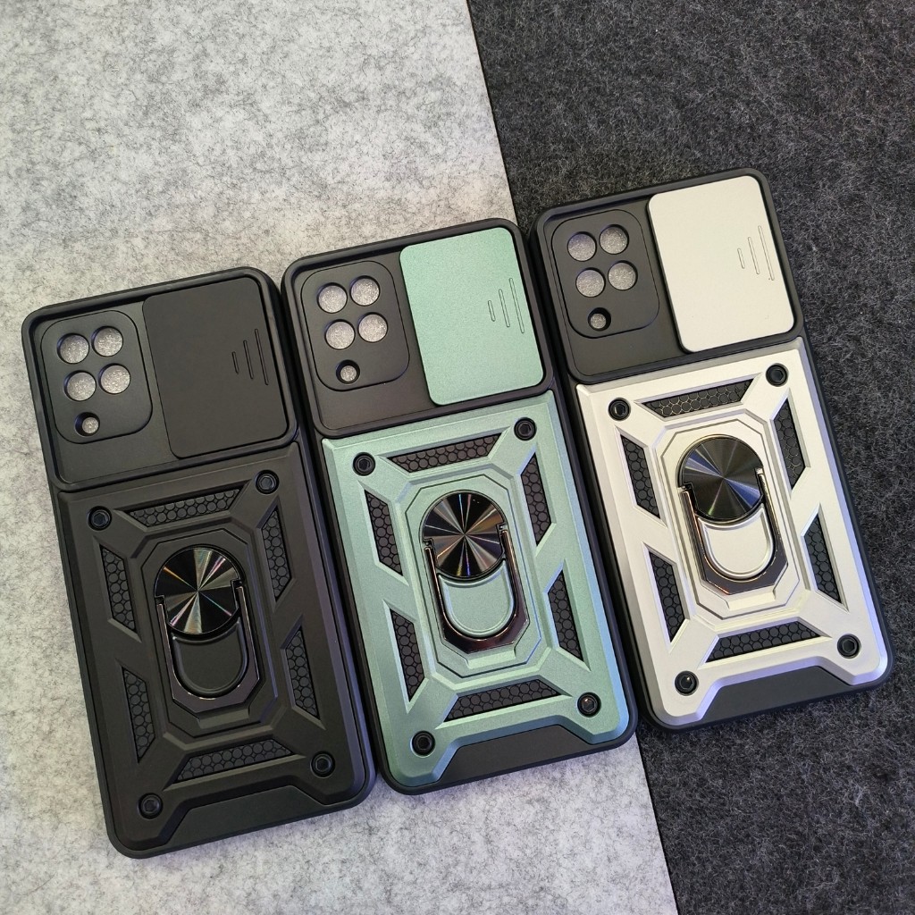Samsung A12 - M12 - SGFlip Army Ring Flip Lens Armor Case Shockproof