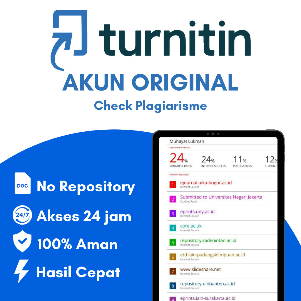 TURNITIN NO REPOSITORY LIFETIME UNLIMITED CEK PLAGIASI GARANSI