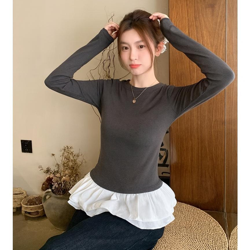 Soso Top Lengan Panjang Snowrib Katun Twist/Baju Knita Balon Wanita/Baju Balon Knit Tangan Panjang