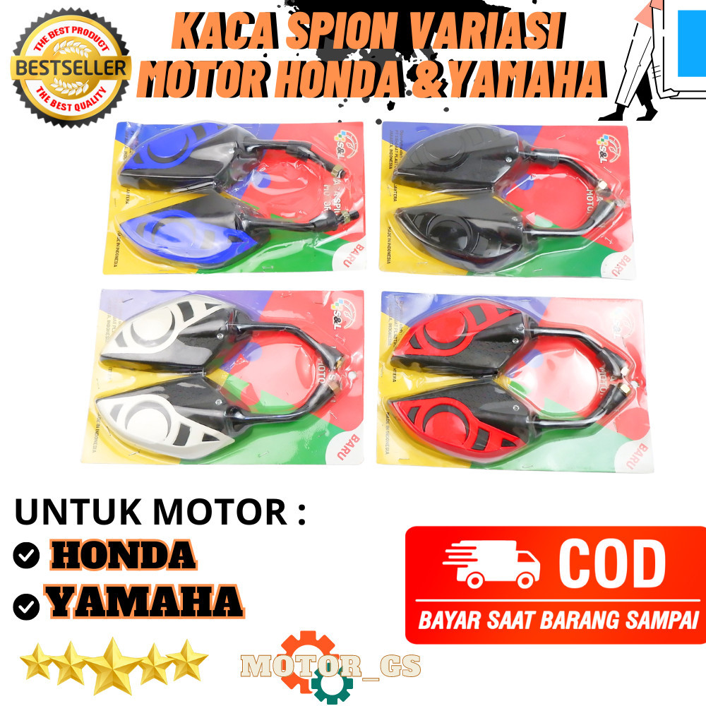 Ori Kaca Spion Motor Variasi Warna JJ Universal Honda & Yamaha Warna Merah / Putih / Biru / Hitam or