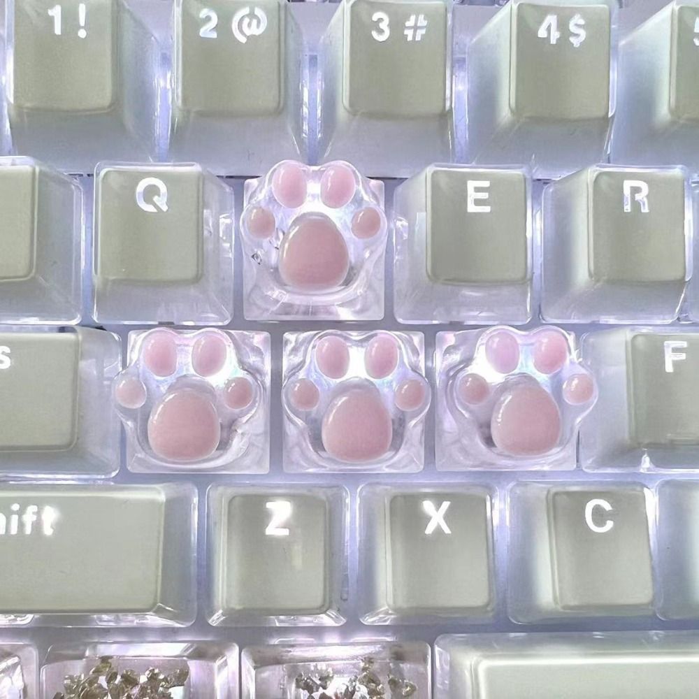 14 Pcs Translucent Cat Paw Keycap Cross Axis Mechanical Keyboard Key Cap Pink Blue Resin Cute ESC WA