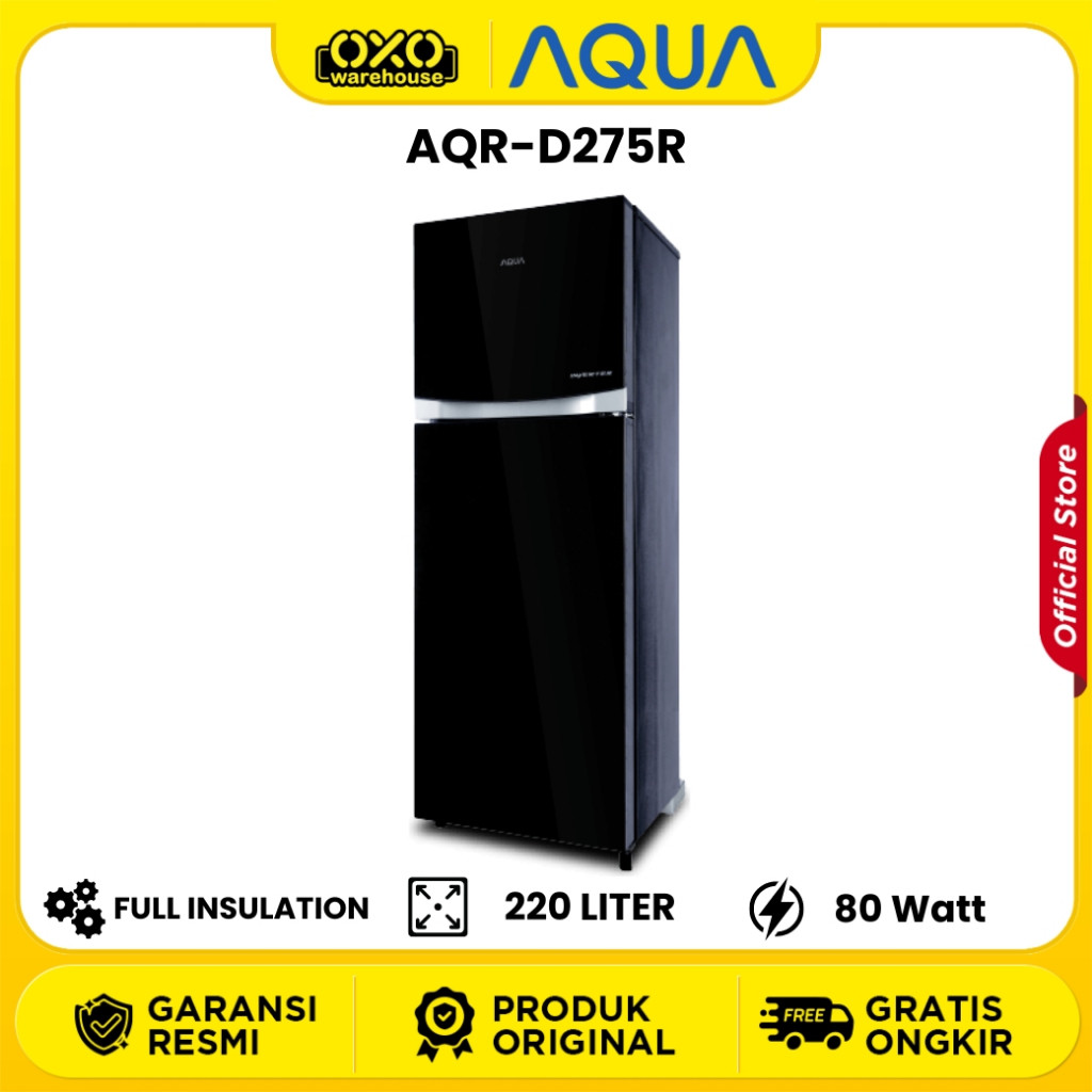 AQUA Kulkas AQR-D275R(WBK) 2 Pintu 220 Liter Low Watt Garansi Resmi