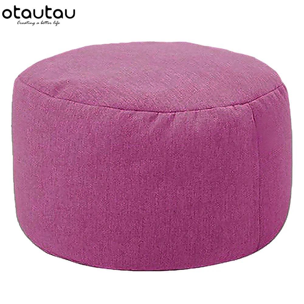 OTAUTAU Linen Bean Bag Chair with Filling Beanbag Pouf Ottoman Footstool Tatami Round Stool Futon Pu