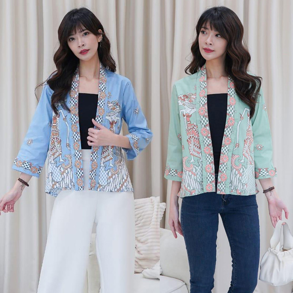 Evercloth Farza Blazer Batik Outer Batik Lengan Panjang Luaran Batik Atasan Blouse Wanita Rompi Wani