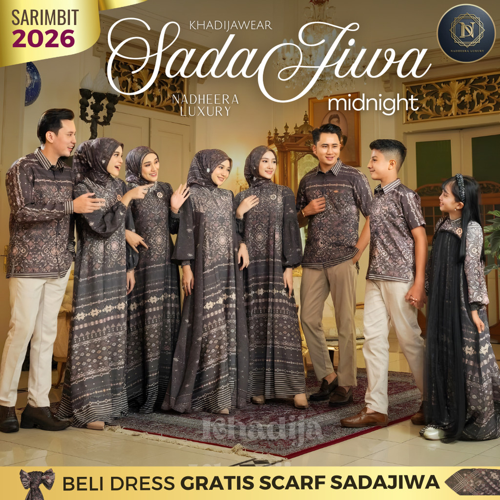 [FREE SCARF] SADAJIWA MIDNIGHT NADHEERA LUXURY SARIMBIT HITAM KELUARGA 2026 READY GAMIS KOKO SADA