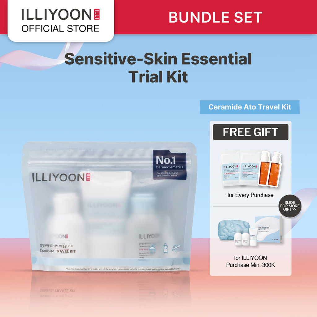 ILLIYOON Travel Kit (Lotion + Cream + Wash) - Pelembap Wajah dan Badan - Menenangkan Kulit - Tekstur