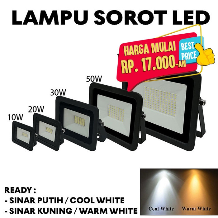Every4U Lampu Sorot LED 10W 20W 30W 50W 100W 200W / Outdoor / Tembak / Panggung / Lapangan / Taman