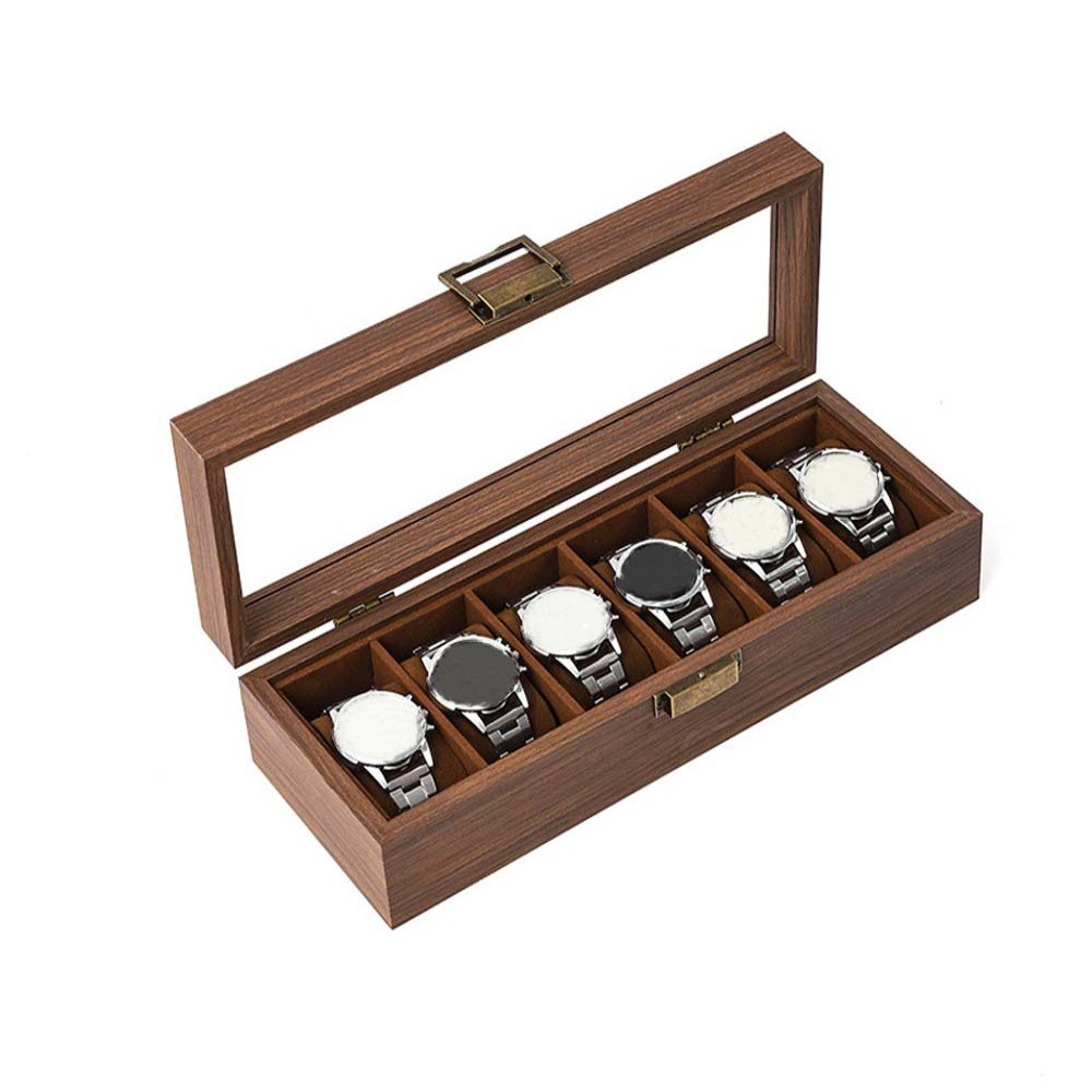 12361012 Slots Watch Storage Box Soft Watch Pillow Walnut Wood Wooden Watch Box Transparent Glass Re