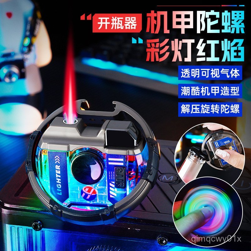 Free Shipping Glowing Mecha Fidget Spinner Windproof Red Flame Lighter Cool Bottle Opener Inflatable